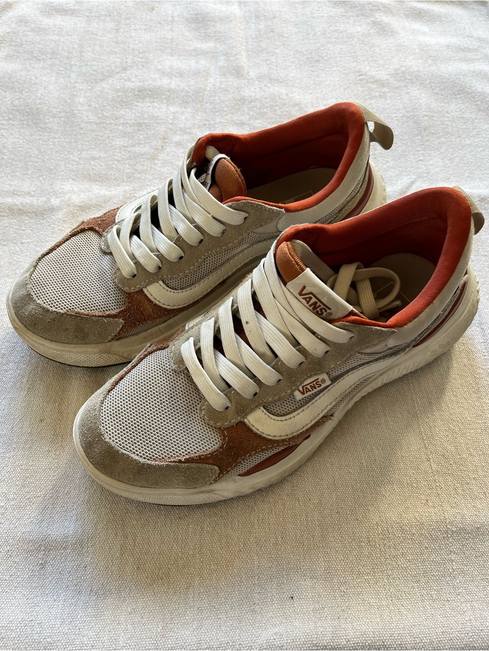 Vans Beige and Rust Low-Top Sneakers with White Accents